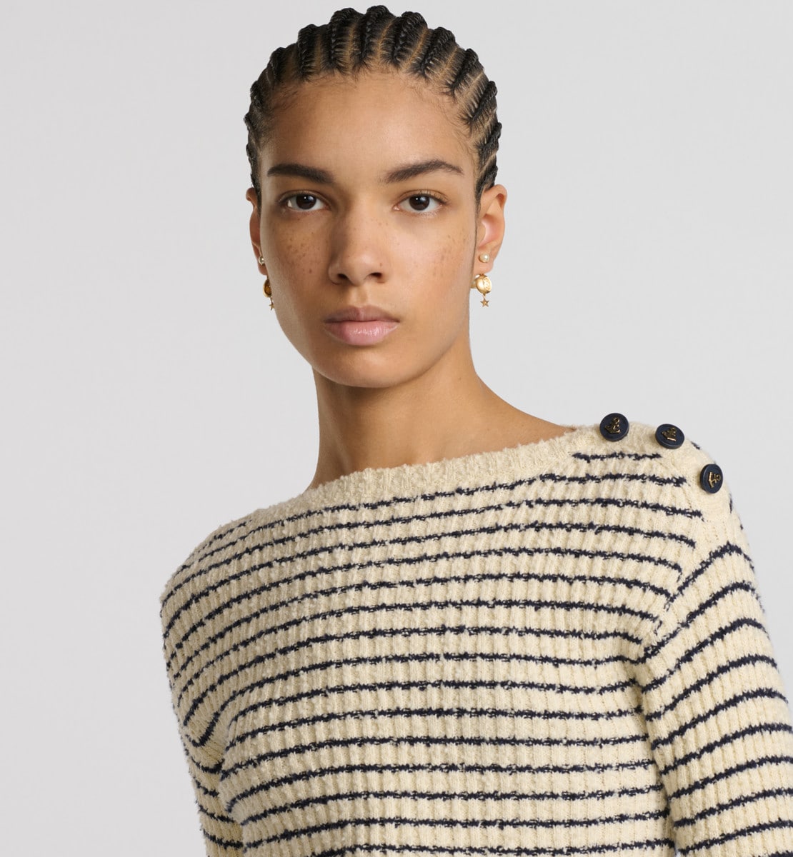 Pull Dior Marinière Maille côtelée de coton bleu marine et blanc