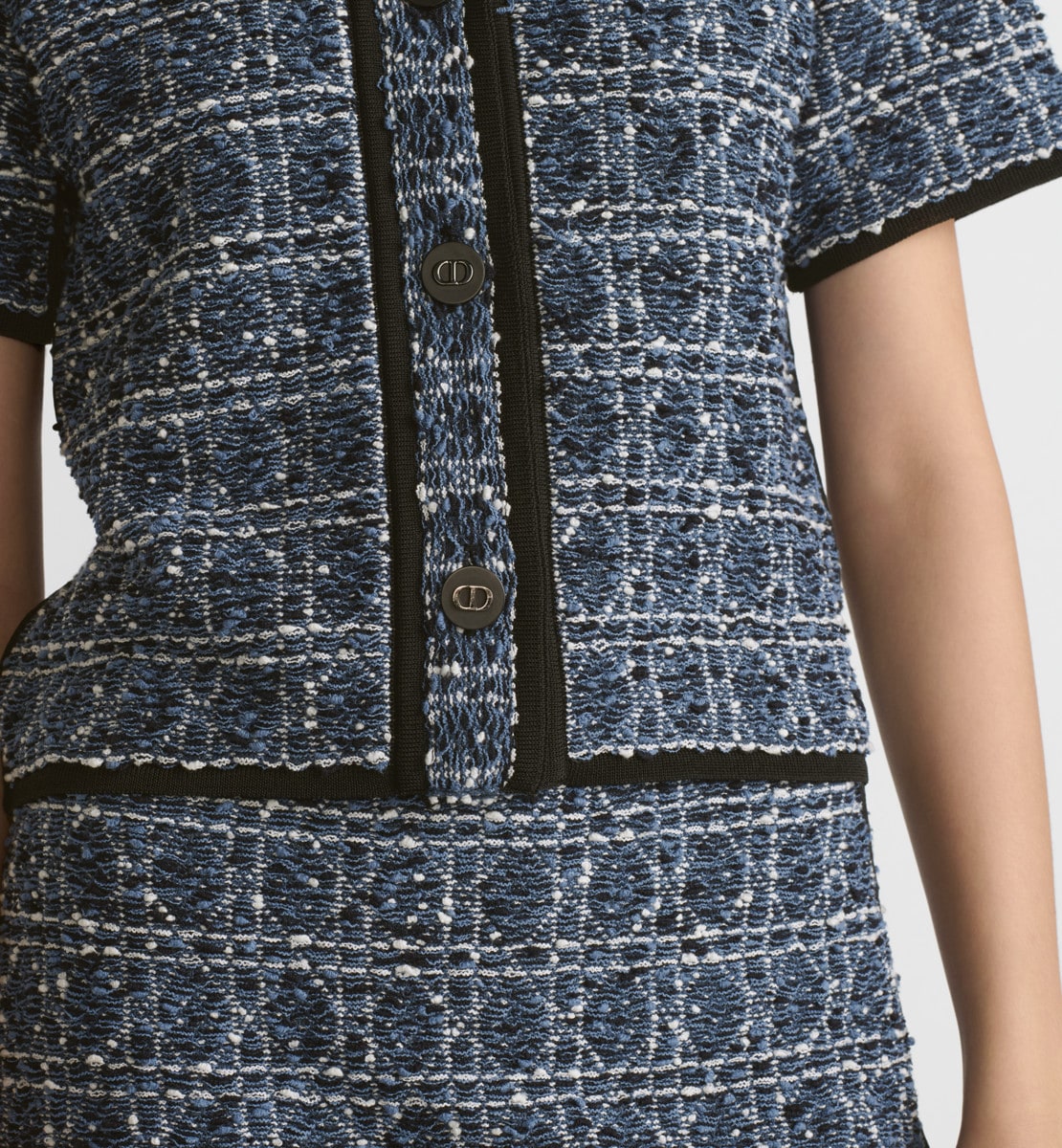 Veste à manches courtes Cannage Tweed de coton mélangé blanc et bleu
