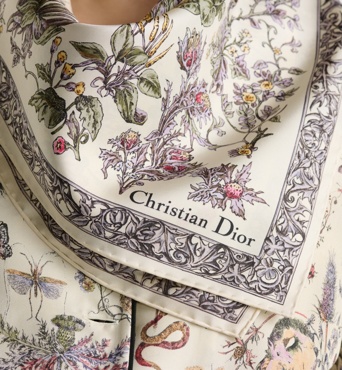 Carré 90 Millefiori Unicorn Twill de soie blanc multicolore