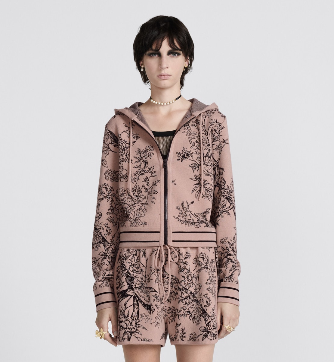 Cardigan Maille de cachemire et laine à motif Dior Jardin d'Hiver couleur rose des vents