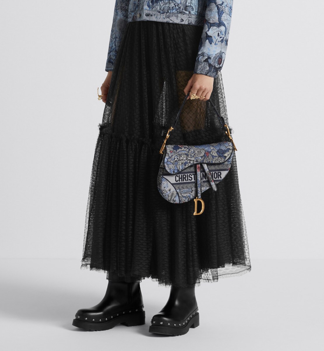 Sac Saddle Broderie Dior Jardin Magique couleur denim multicolore