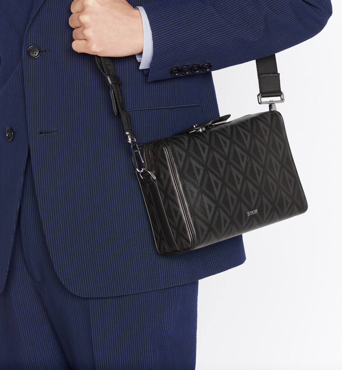 Sac bandoulière Dior Lingot Toile CD Diamond noir et cuir de veau lisse noir