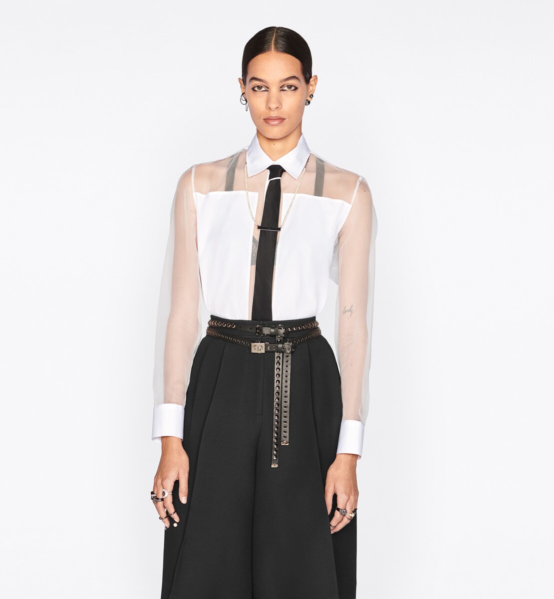 Blouse transparente à plastron intégré Soie blanche