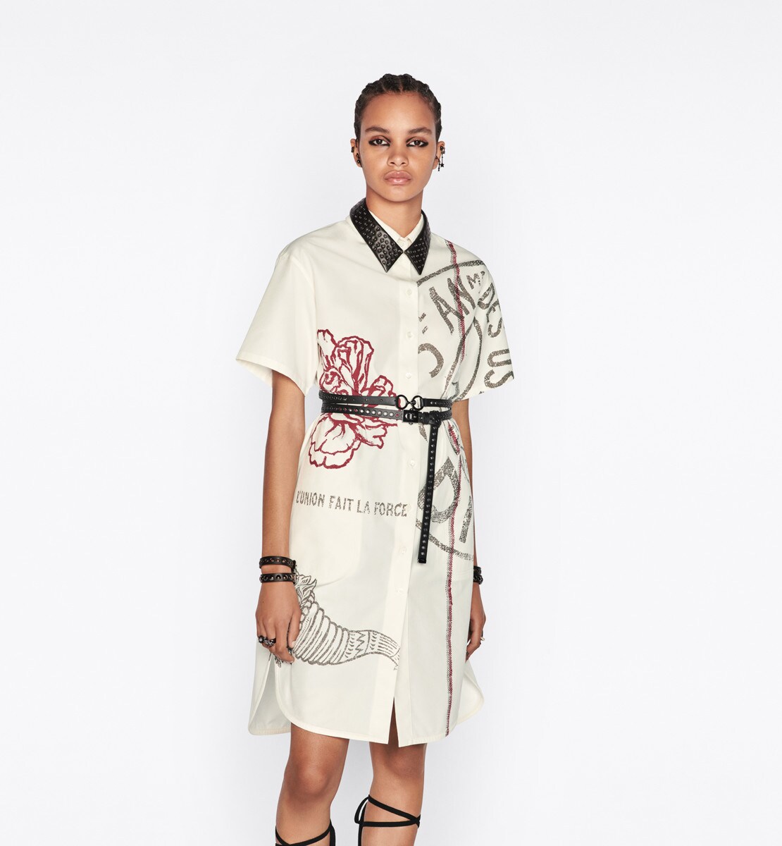 Blouse longue Popeline de soie et coton écrus à motif Dior Union