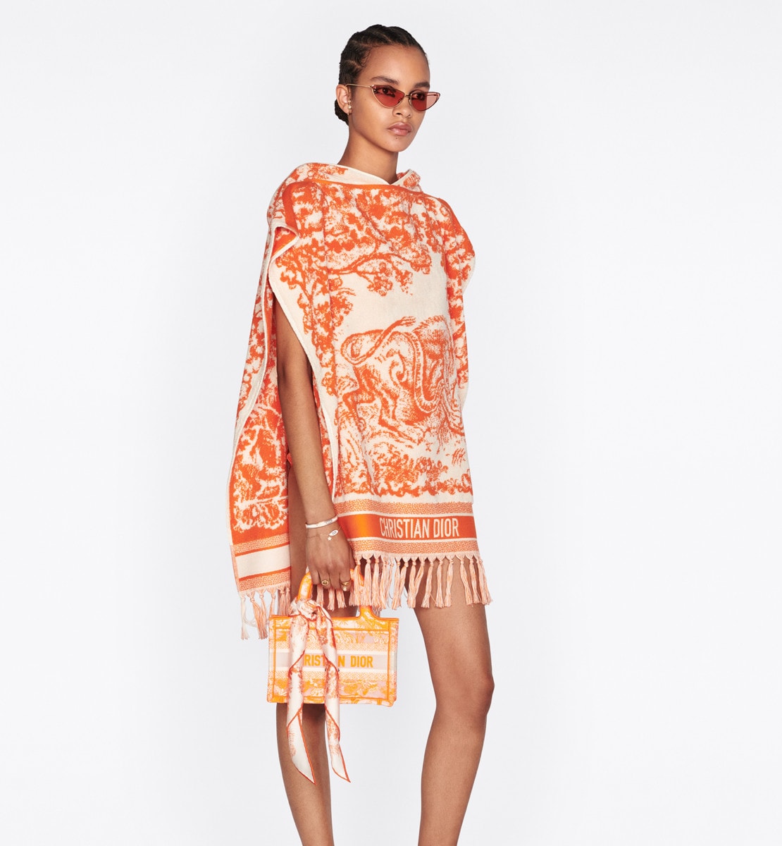 Sac Dior Book Tote Mini Toile transparente Toile de Jouy Reverse orange fluo