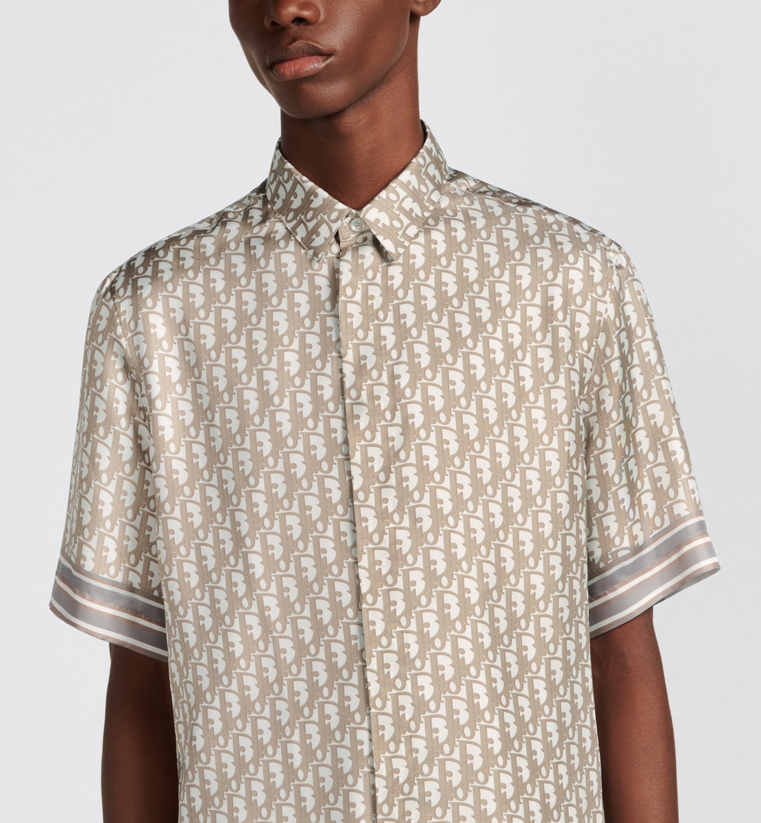 Chemise à manches courtes Dior Oblique Sergé de soie beige