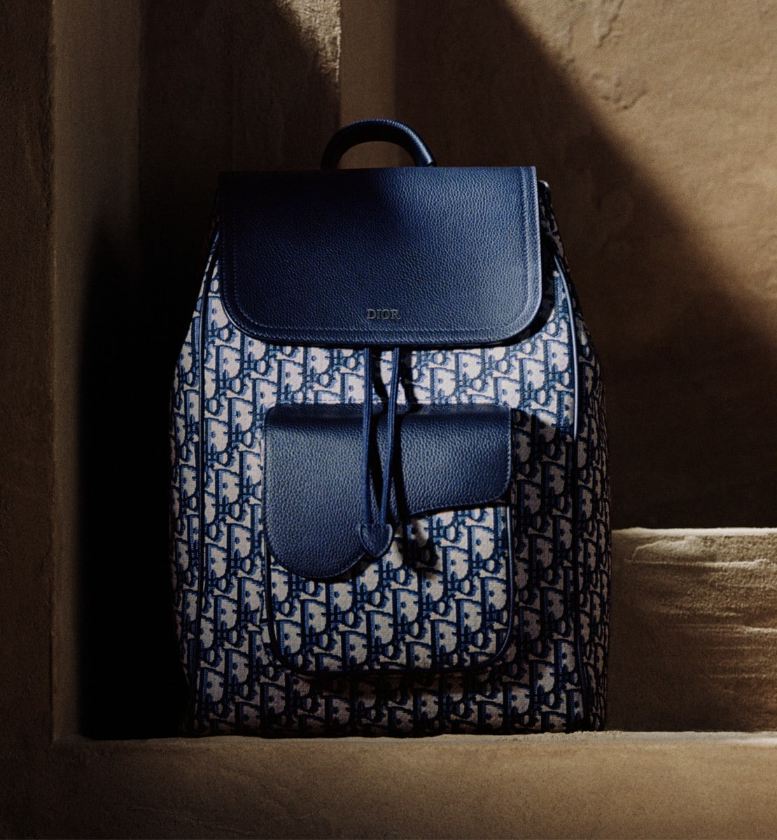 Sac à dos Saddle Toile jacquard Dior Oblique beige et noir et cuir de veau grainé noir