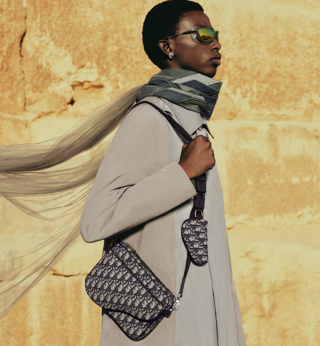 Triple Pouch Saddle Toile jacquard Dior Oblique beige et noir