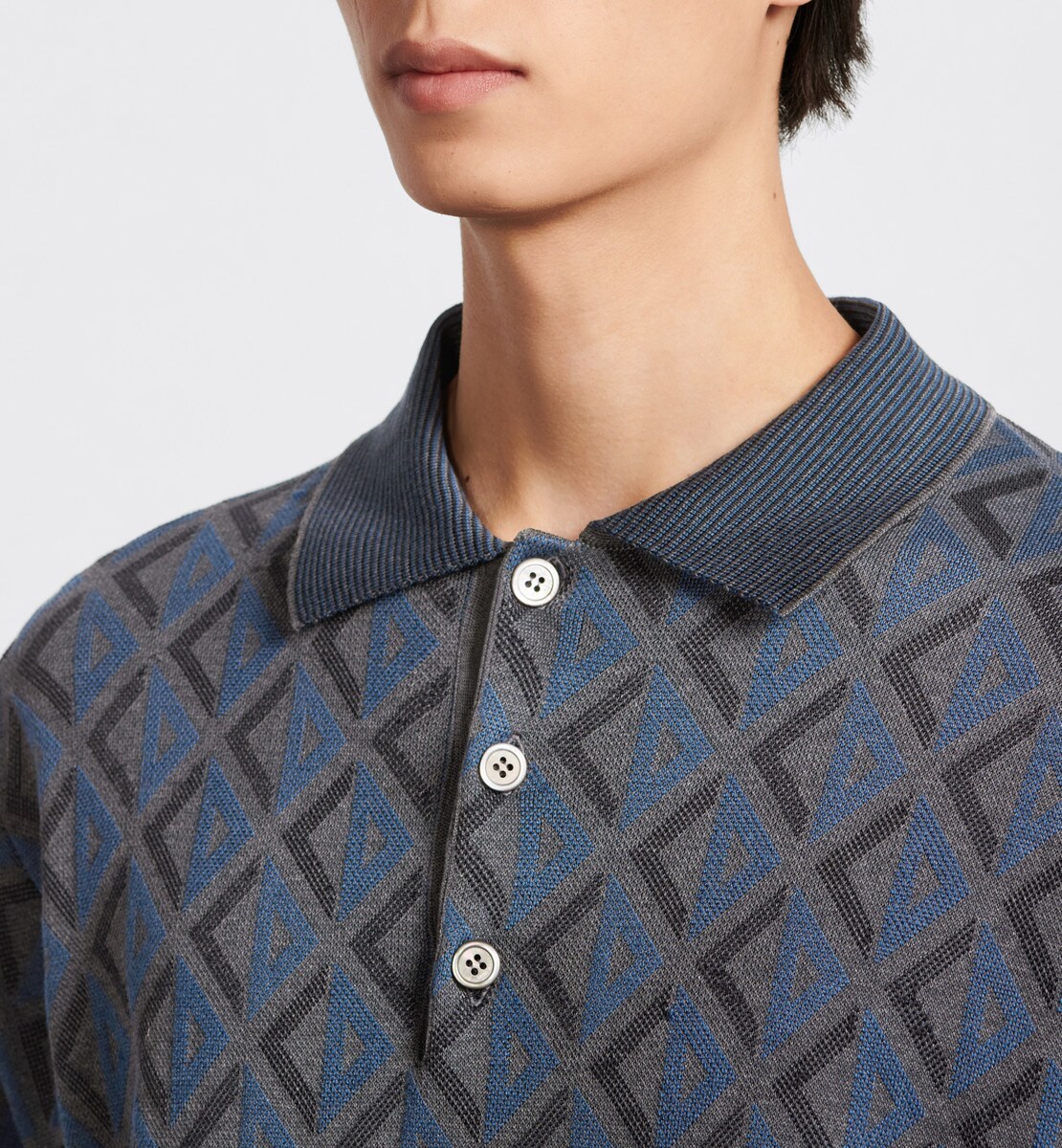 Polo CD Diamond, coupe regular Jacquard de coton et soie bleu marine