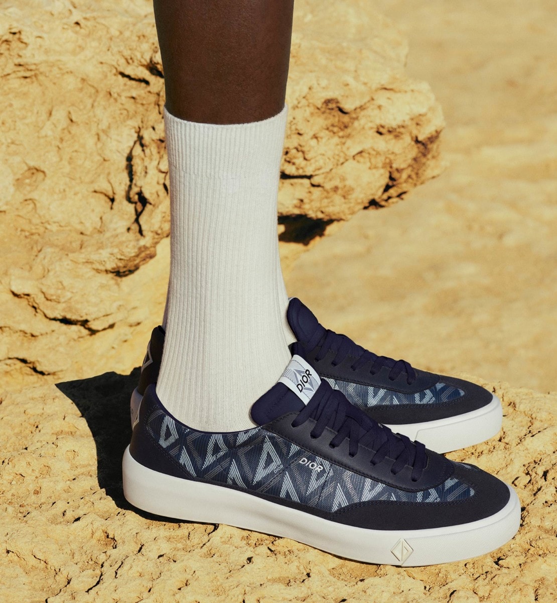 Sneaker B101 Toile CD Diamond, cuir de veau lisse et nubuck bleu marine