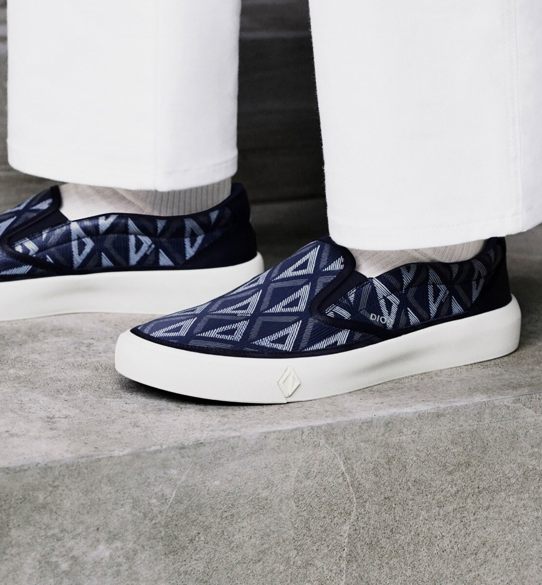 Sneaker slip-on B101 Toile CD Diamond et cuir de veau lisse bleu marine