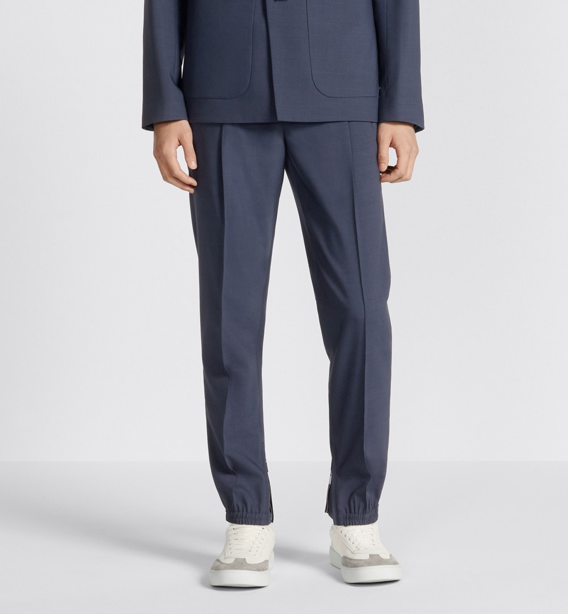 Pantalon de jogging Toile de laine extrafine texturée bleu gris