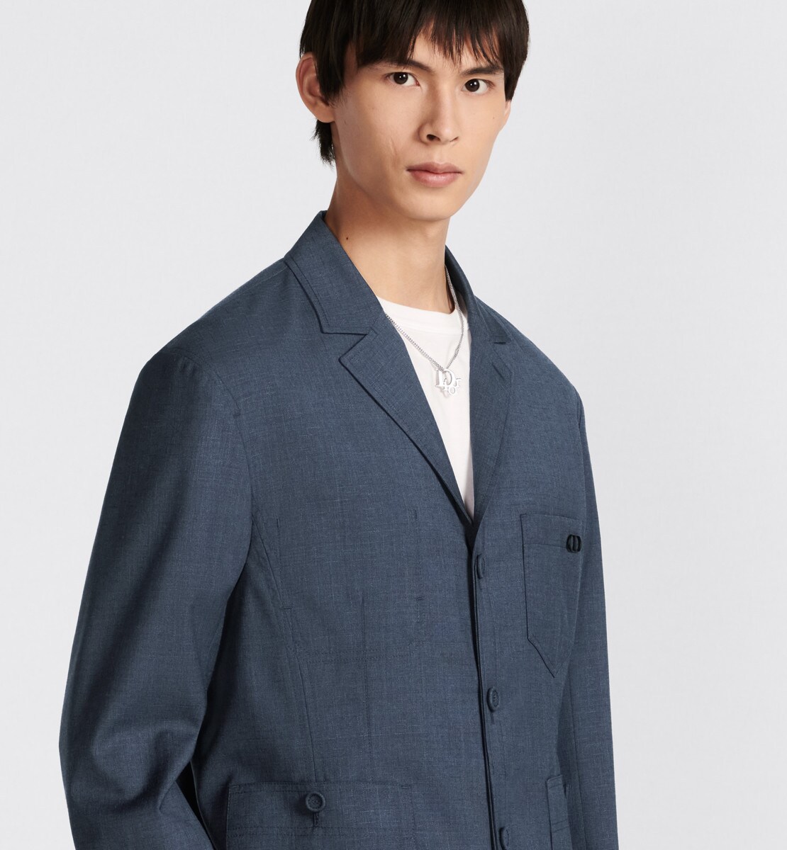 Veste workwear Toile de laine Super 100's texturée bleu gris