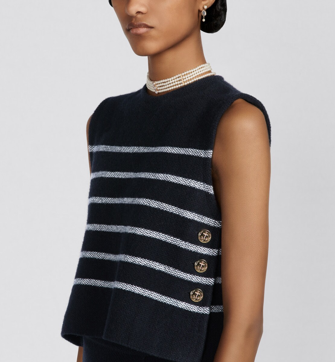 Pull sans manches Dior Marinière Maille de laine mélangée grise et noire