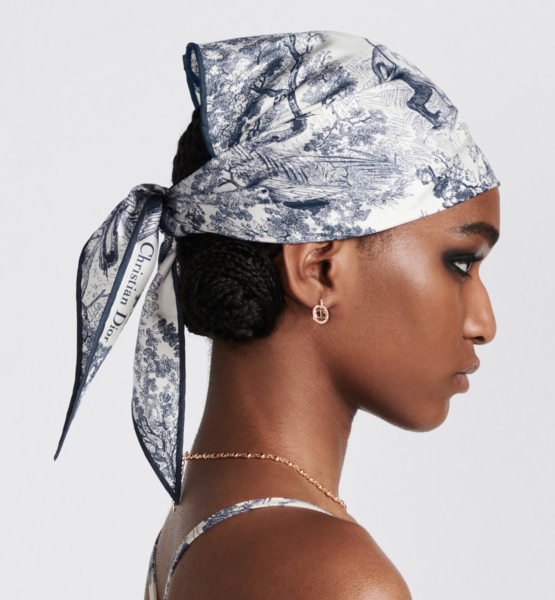Dior Diamond Toile de Jouy Sauvage Twill de soie blanc et bleu marine