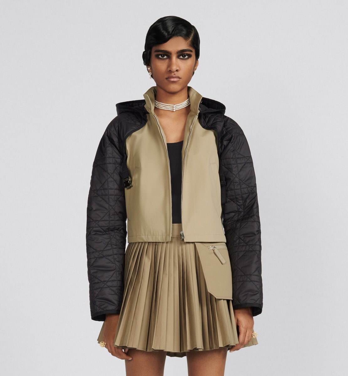 Mini jupe plissée Gabardine de coton beige