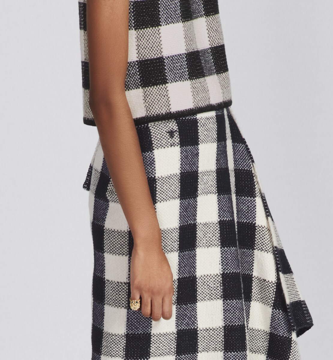 Jupe portefeuille Maille de laine et coton mélangés à motif Check'n'Dior gris et noir