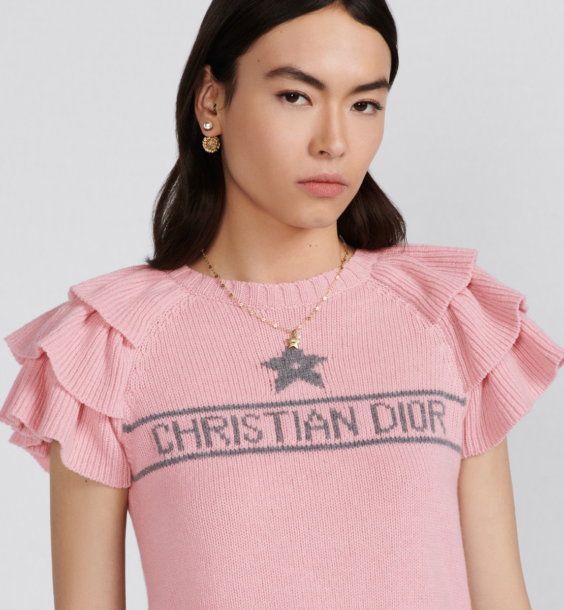 Pull à volants Dioriviera Maille de cachemire rose et gris à signature