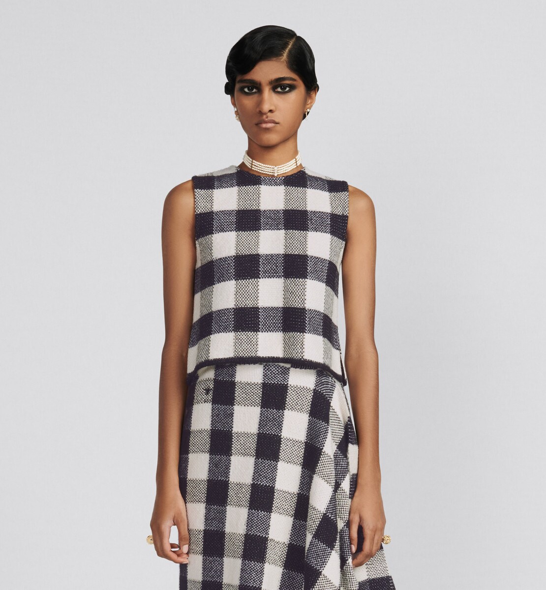 Pull sans manches Maille de laine et coton mélangés à motif Check'n'Dior gris et noir