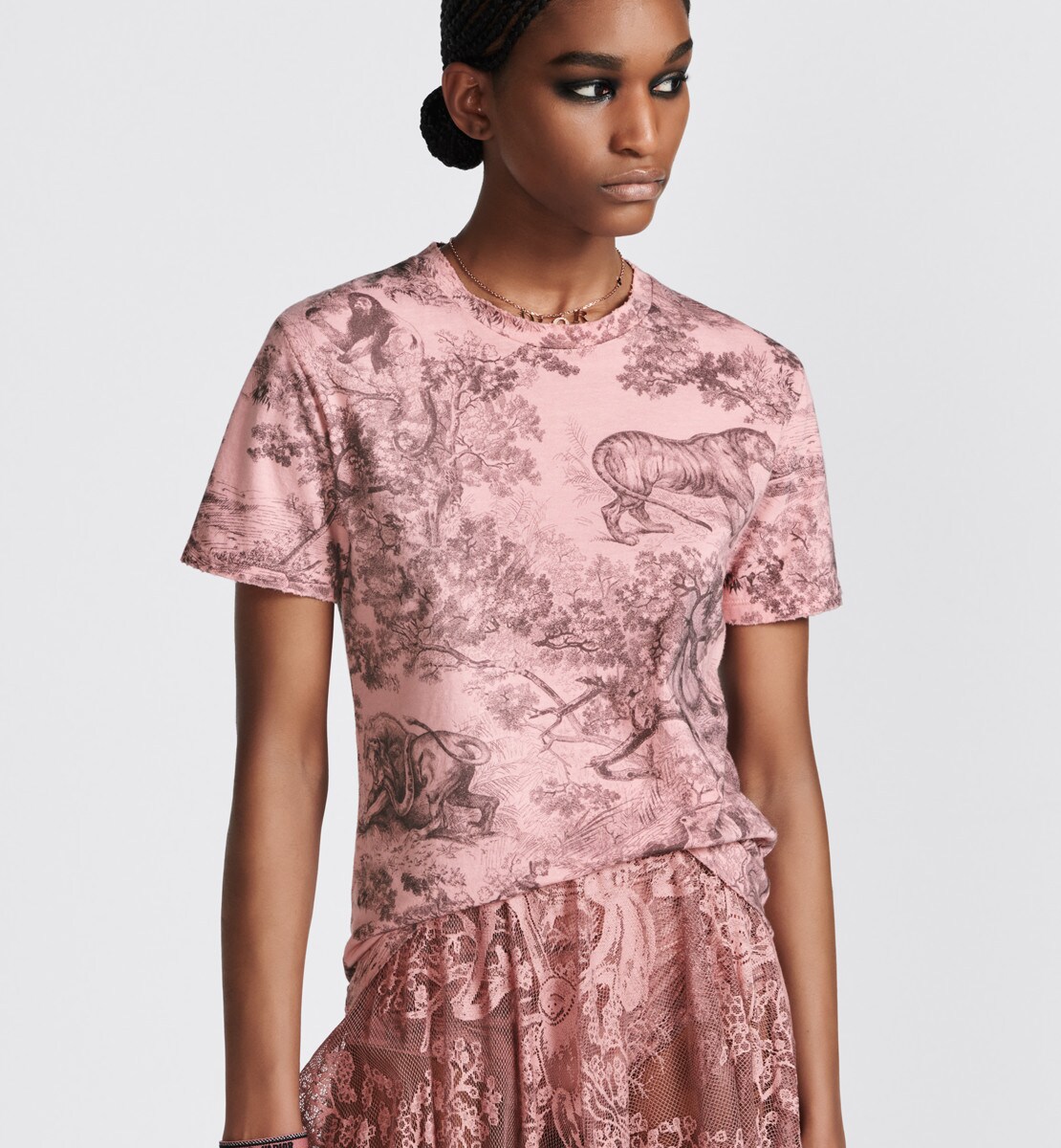 T-shirt Dioriviera Jersey de coton à motif Toile de Jouy Sauvage rose et gris