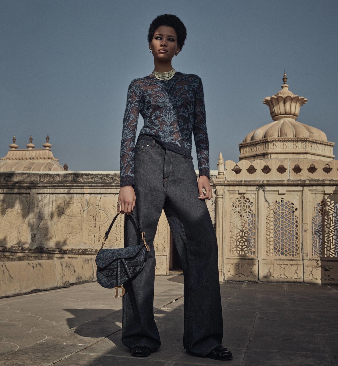 Sac Saddle Broderie Albero della Vita bleu denim