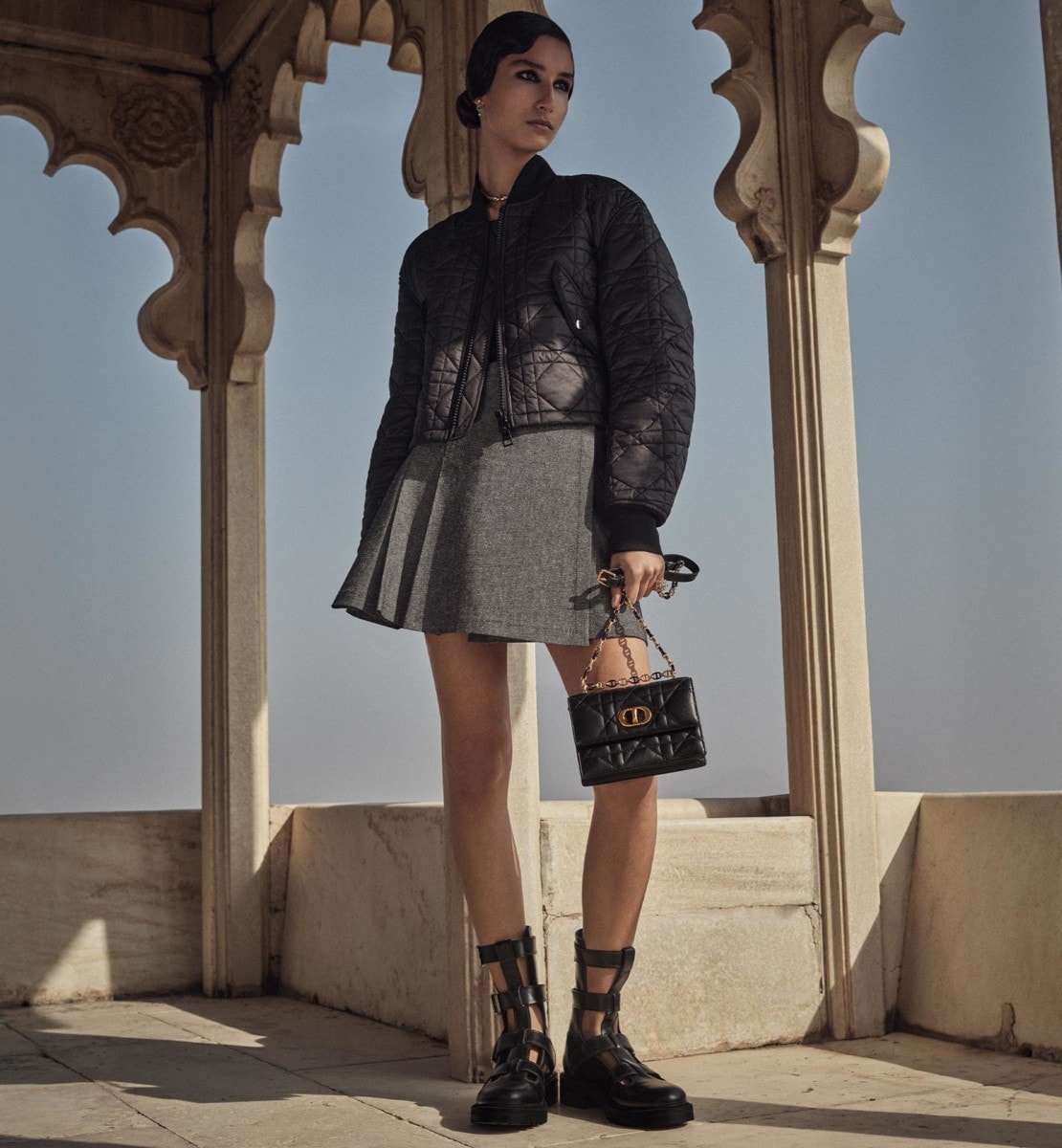 Mini sac Miss Caro Cuir d'agneau Macrocannage noir