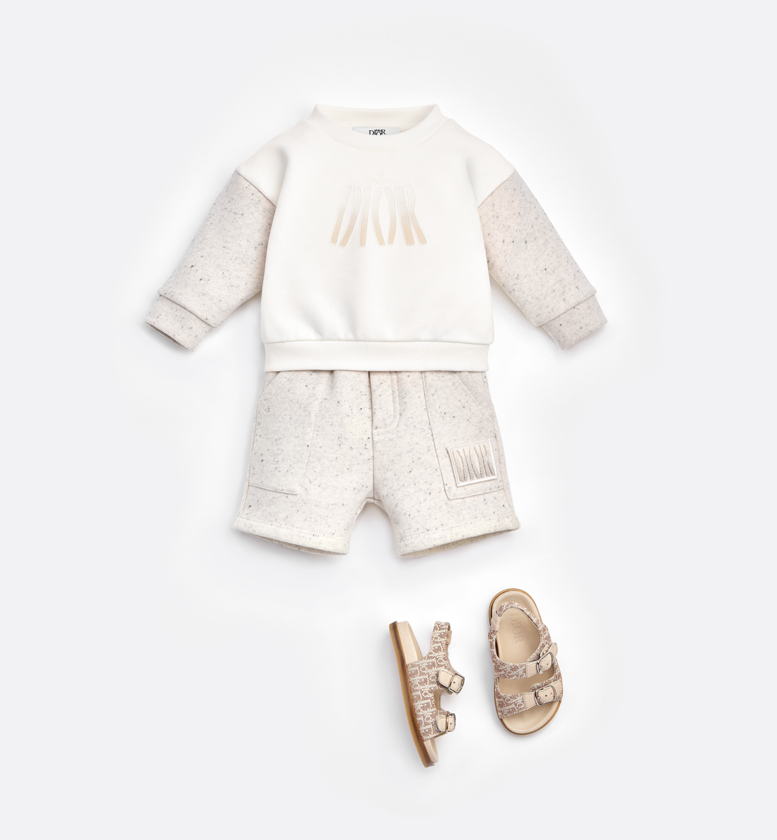 Sweatshirt bébé Molleton de coton ivoire et beige moucheté