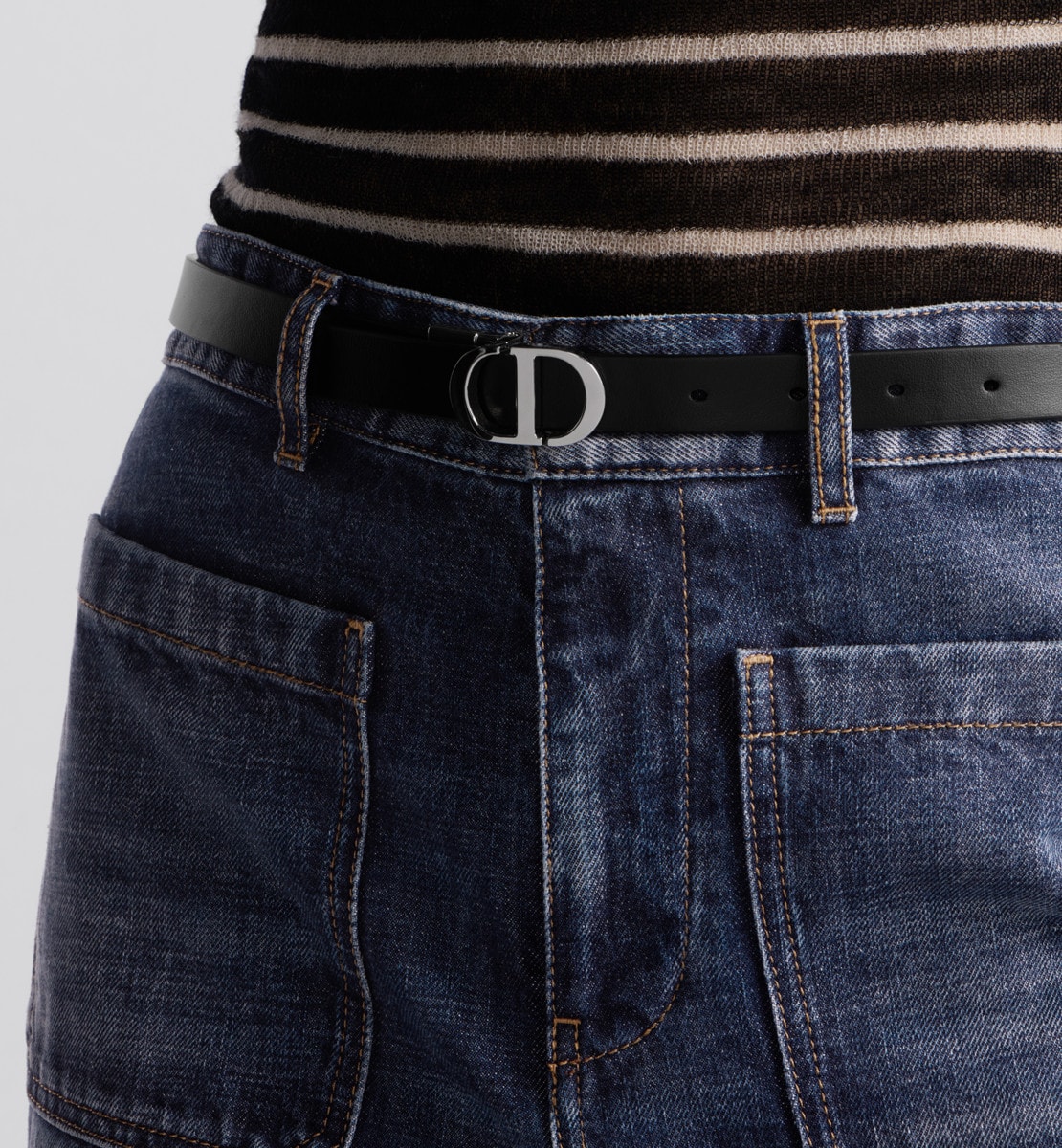 Ceinture 30 Montaigne réversible Cuir de veau lisse noir et blanc, 20 mm