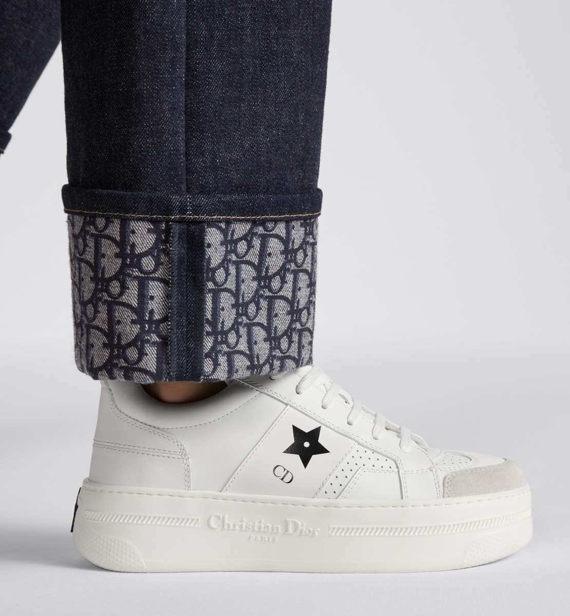 Sneaker à plateforme Dior Star Cuir de veau et veau velours blancs