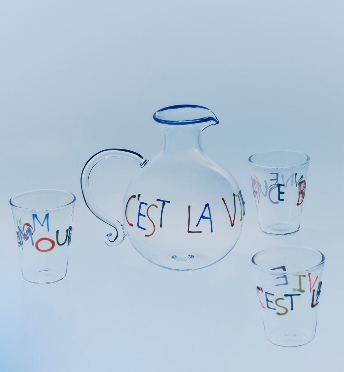 Carafe peinte à la main Message, transparent