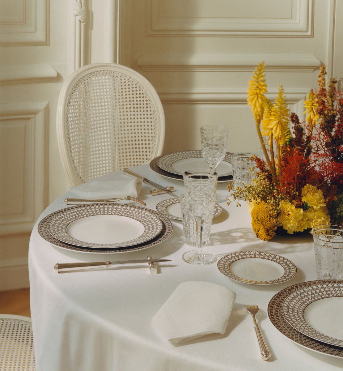 Assiette à pain Cannage Montaigne, blanc et beige