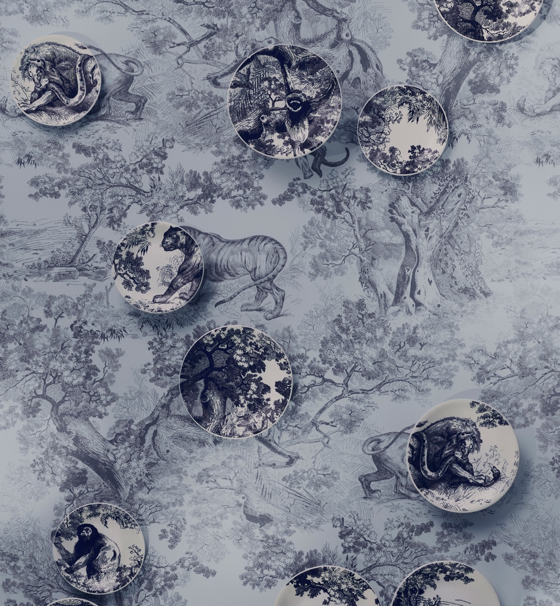 Coffret de 6 assiettes à dessert Toile de Jouy, bleu