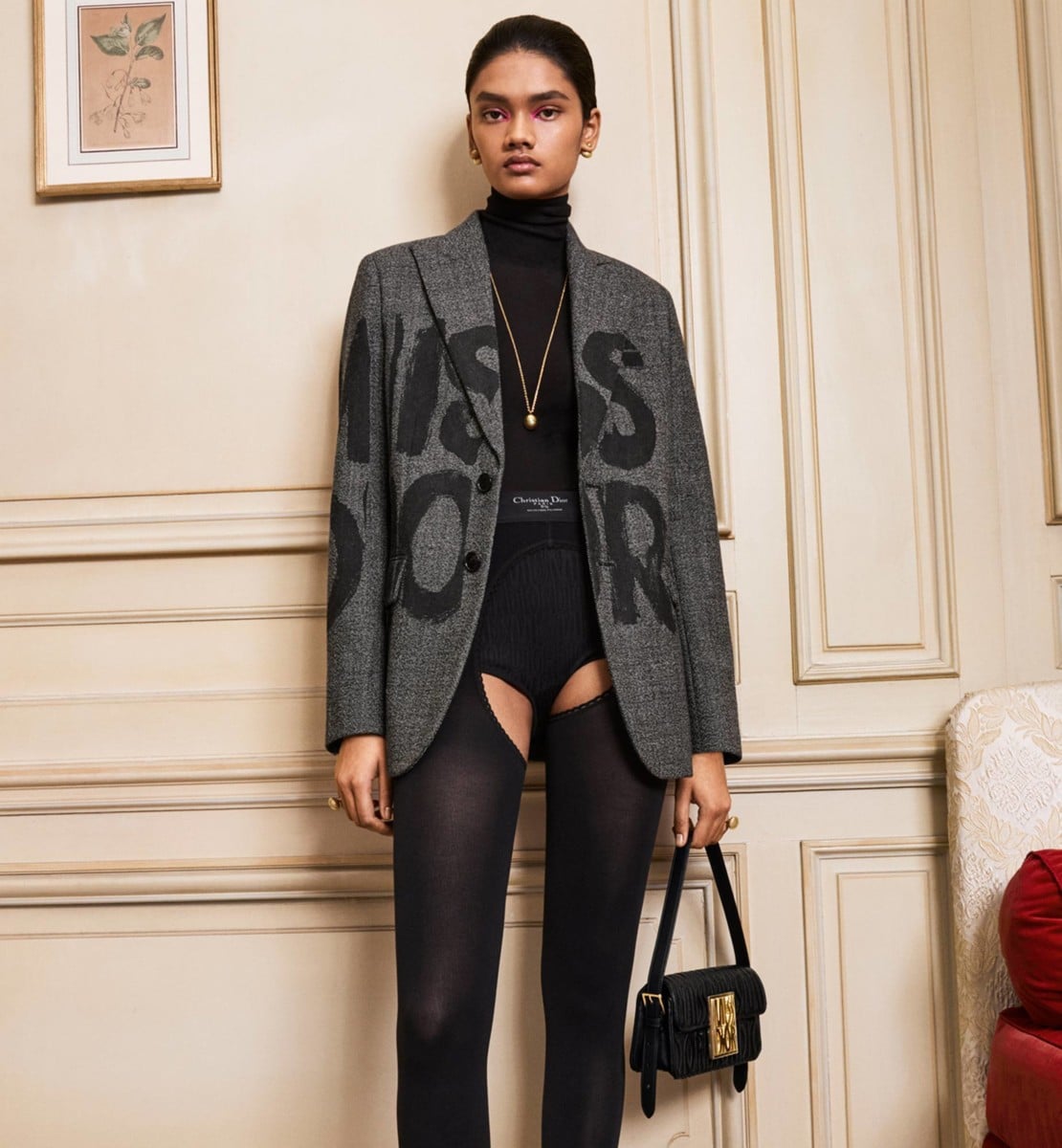 Sac à rabat Miss Dior Cuir de veau matelassé Miss Dior Allover noir