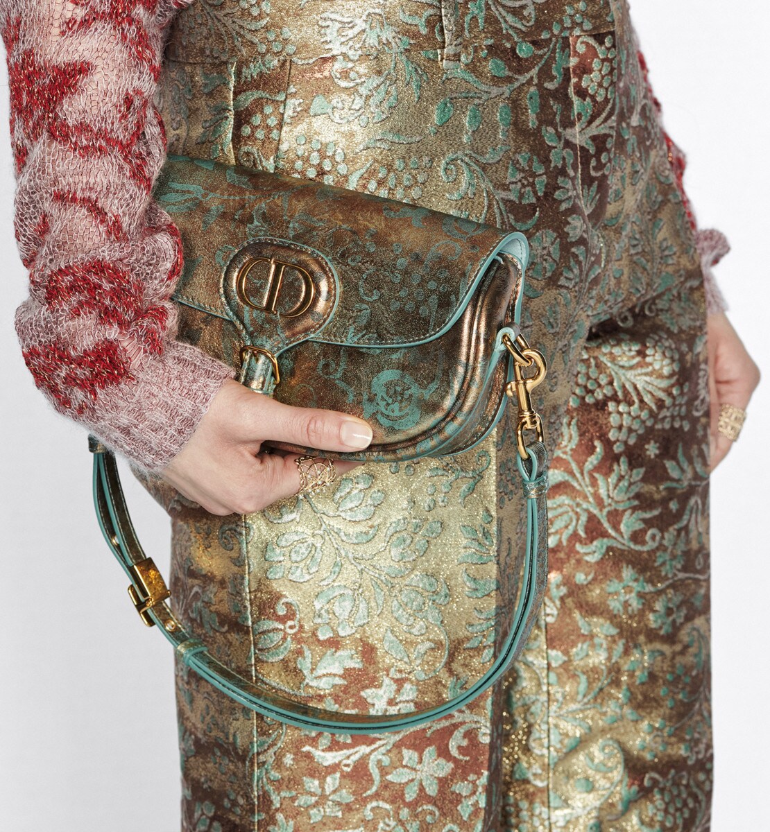 Pantalon droit Soie technique métallisée à motif Dior Brocart multicolore