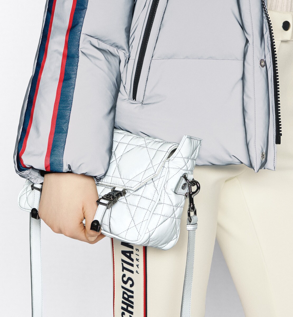 Sac Diorcamp Small Cuir de veau Macrocannage à effet réfléchissant argenté