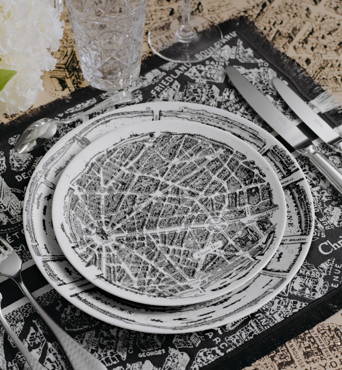 Set de table Plan de Paris, noir et blanc