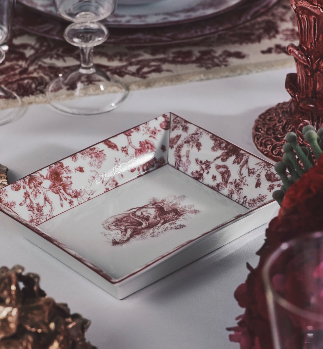 Vide-poche Toile de Jouy, bordeaux
