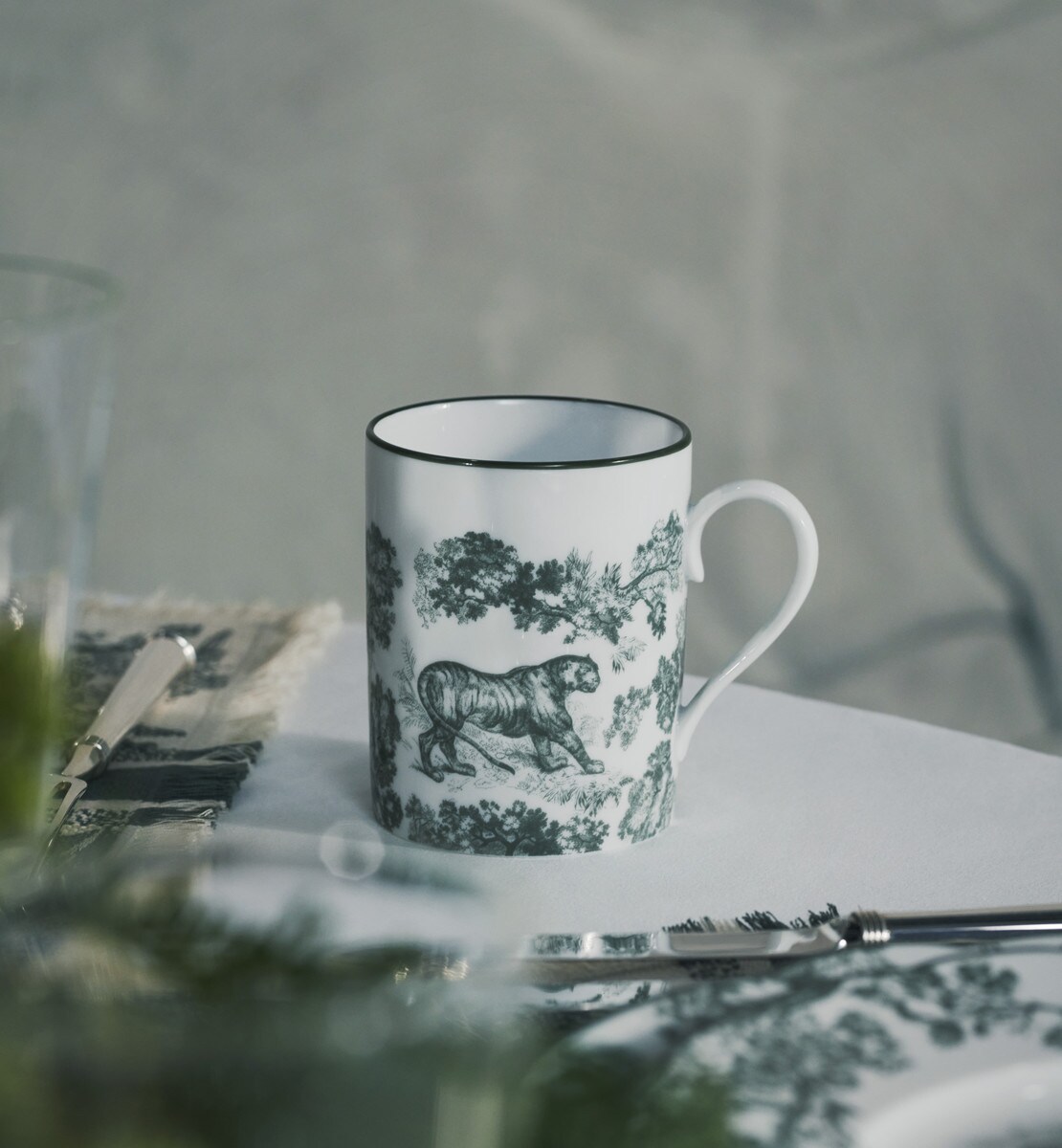 Mug Toile de Jouy, vert tilleul