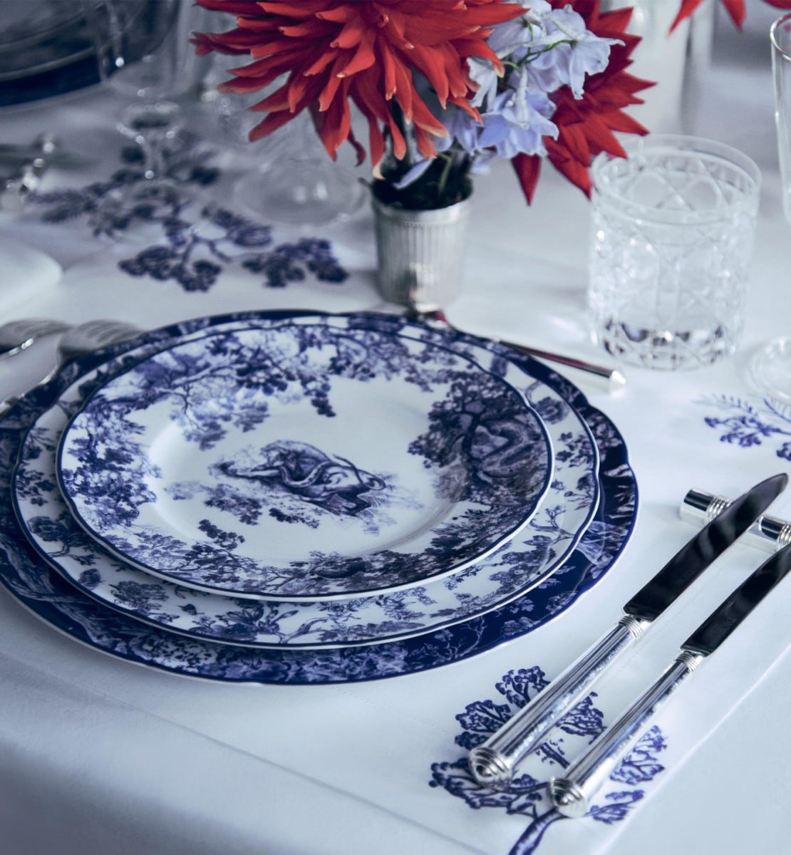 Assiette à dessert Toile de Jouy Lion, bleu