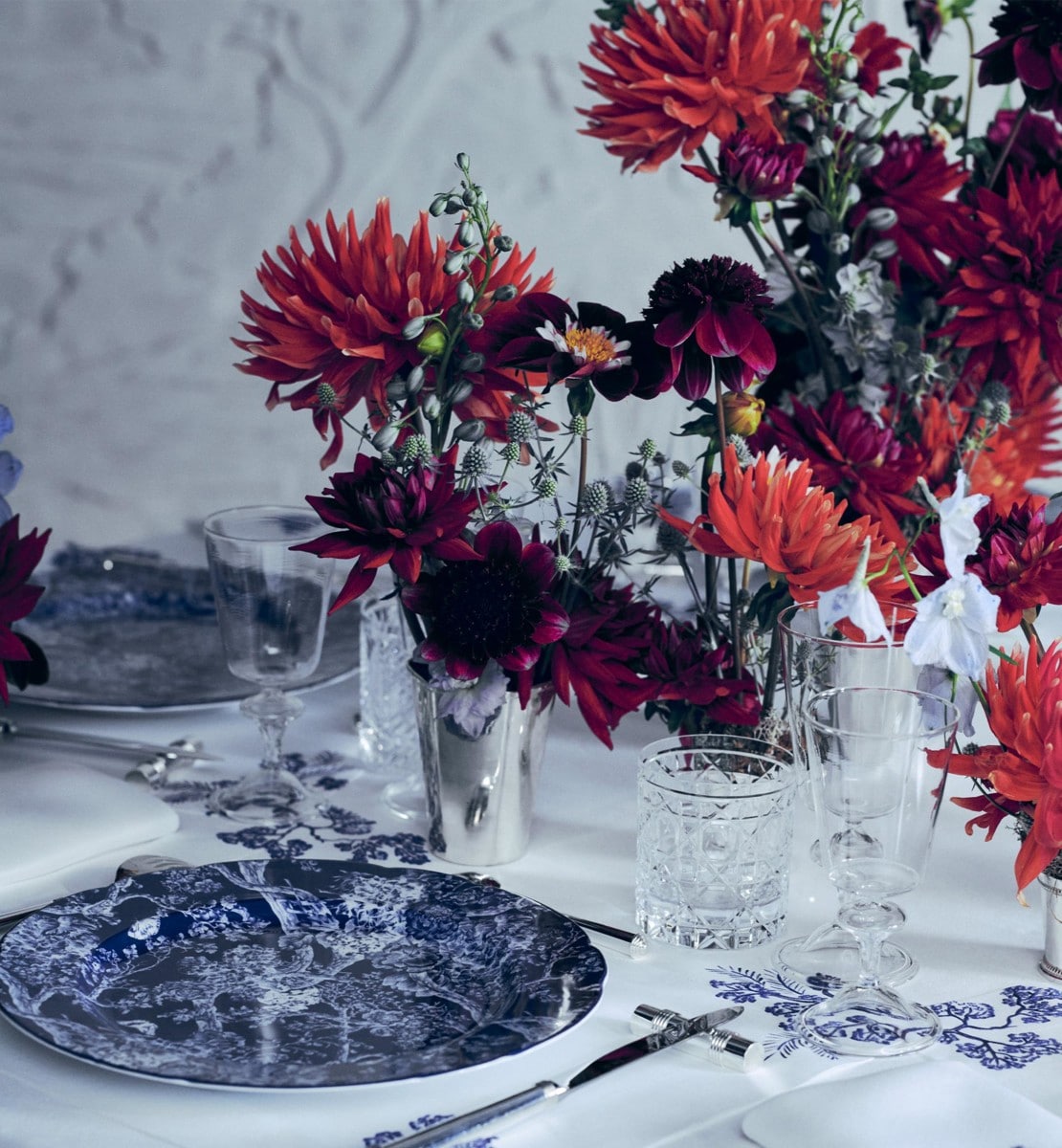 Assiette de présentation Toile de Jouy Hortensia, bleu