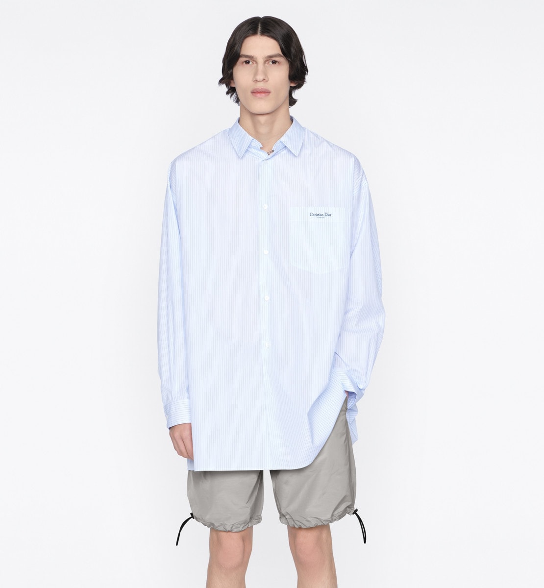 Chemise, coupe oversize Popeline de coton blanc à rayures