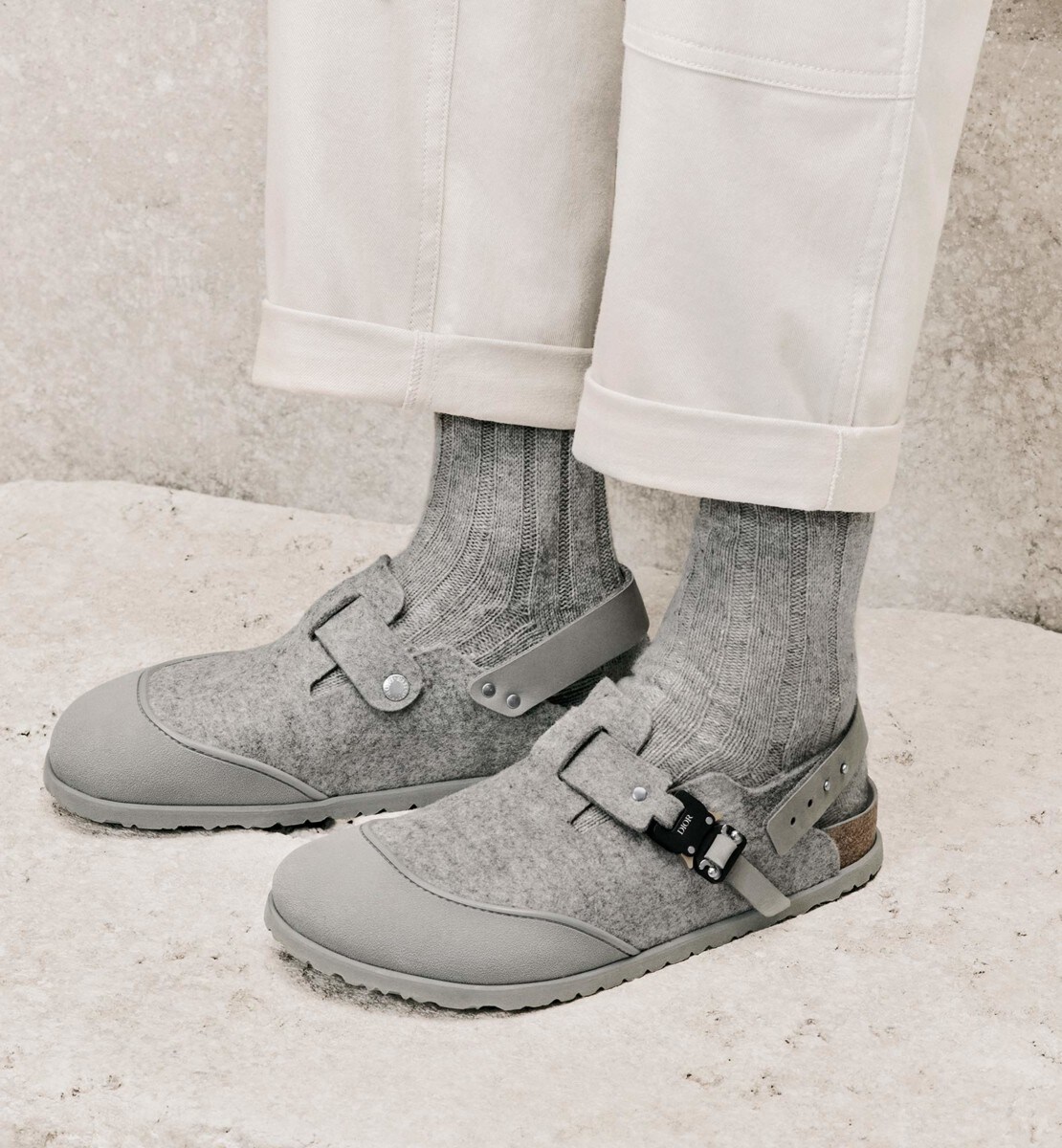 Mule Tokio DIOR by BIRKENSTOCK Laine feutrée et cuir de veau nubuck gris Dior