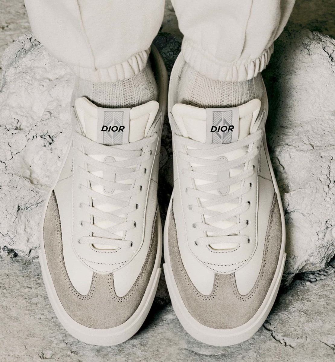Sneaker B101 Cuir de veau lisse crème et nubuck greige