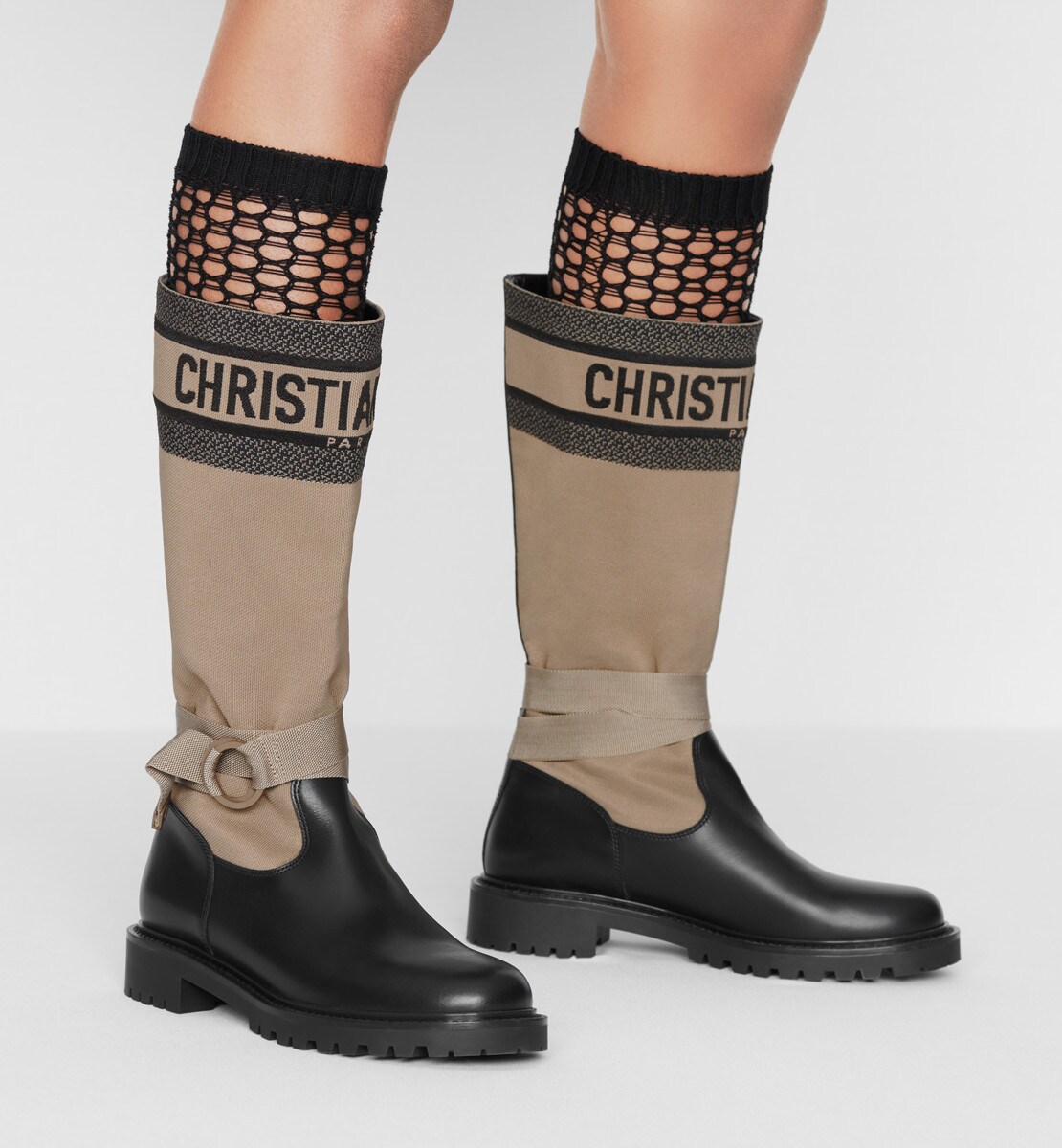 Botte D-Major Tissu technique taupe et noir et cuir de veau noir