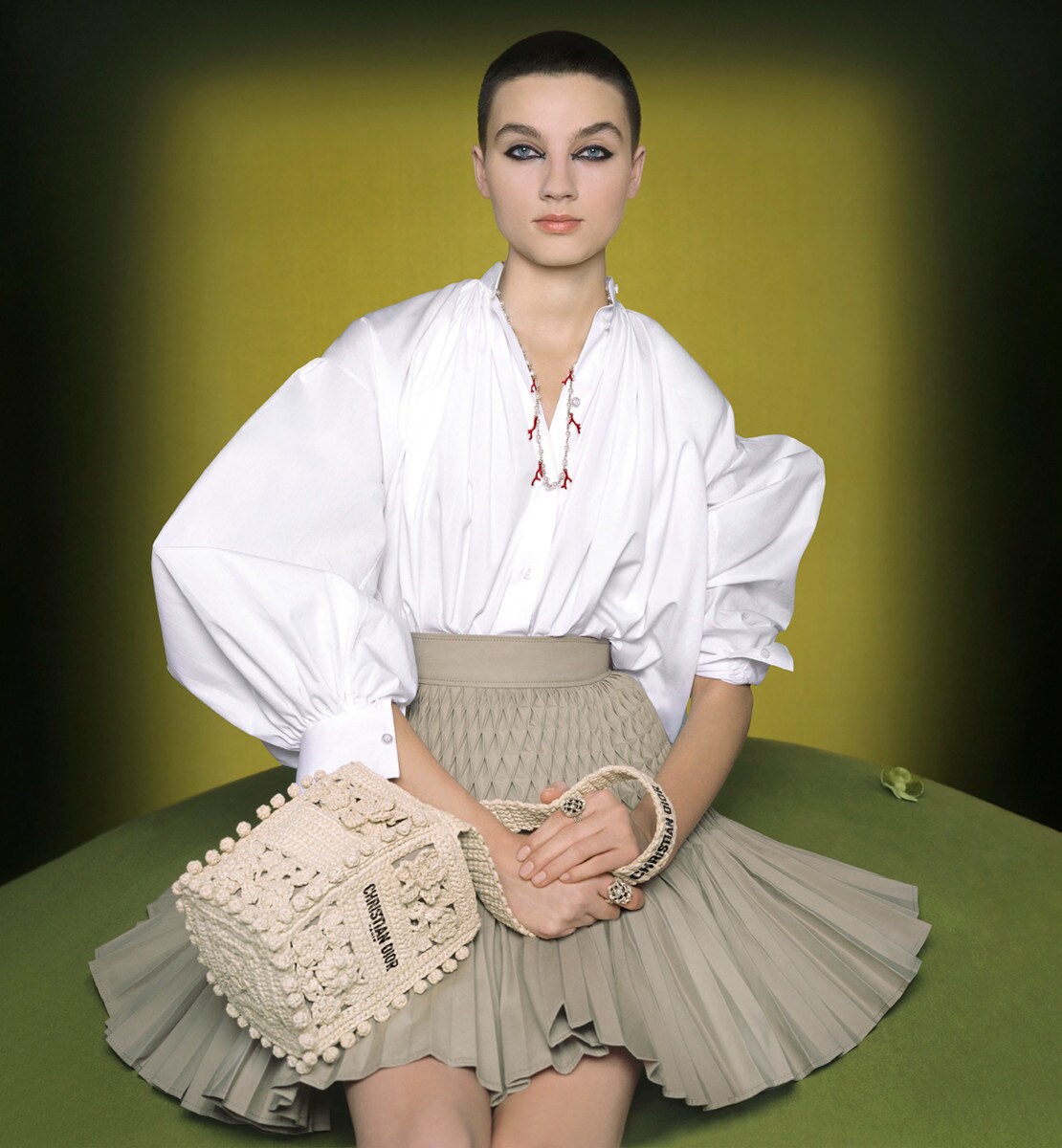 Jupe courte plissée Gabardine de coton beige