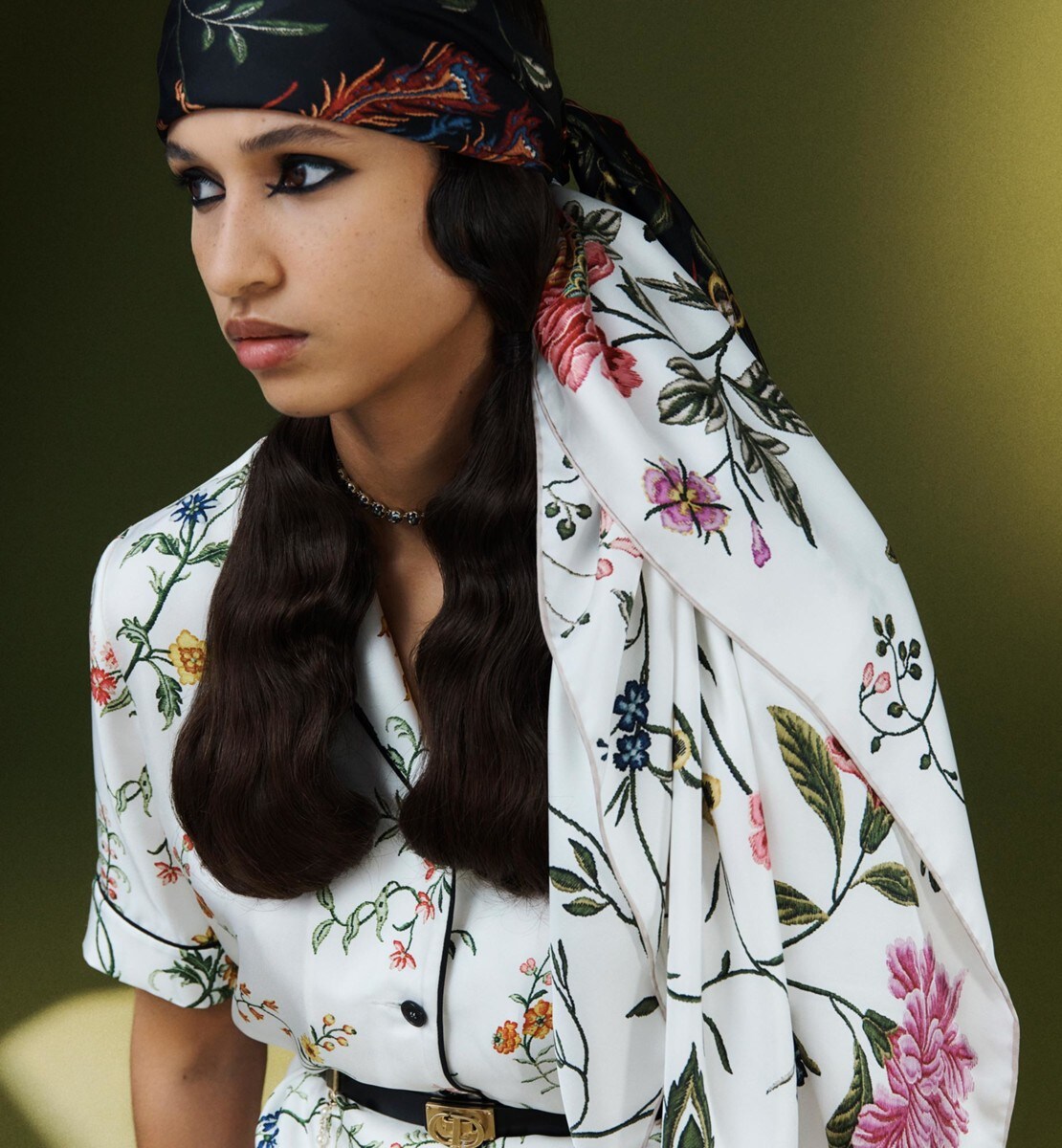 Chemise à manches courtes Twill de soie blanche à motif Dior Petites Fleurs multicolore