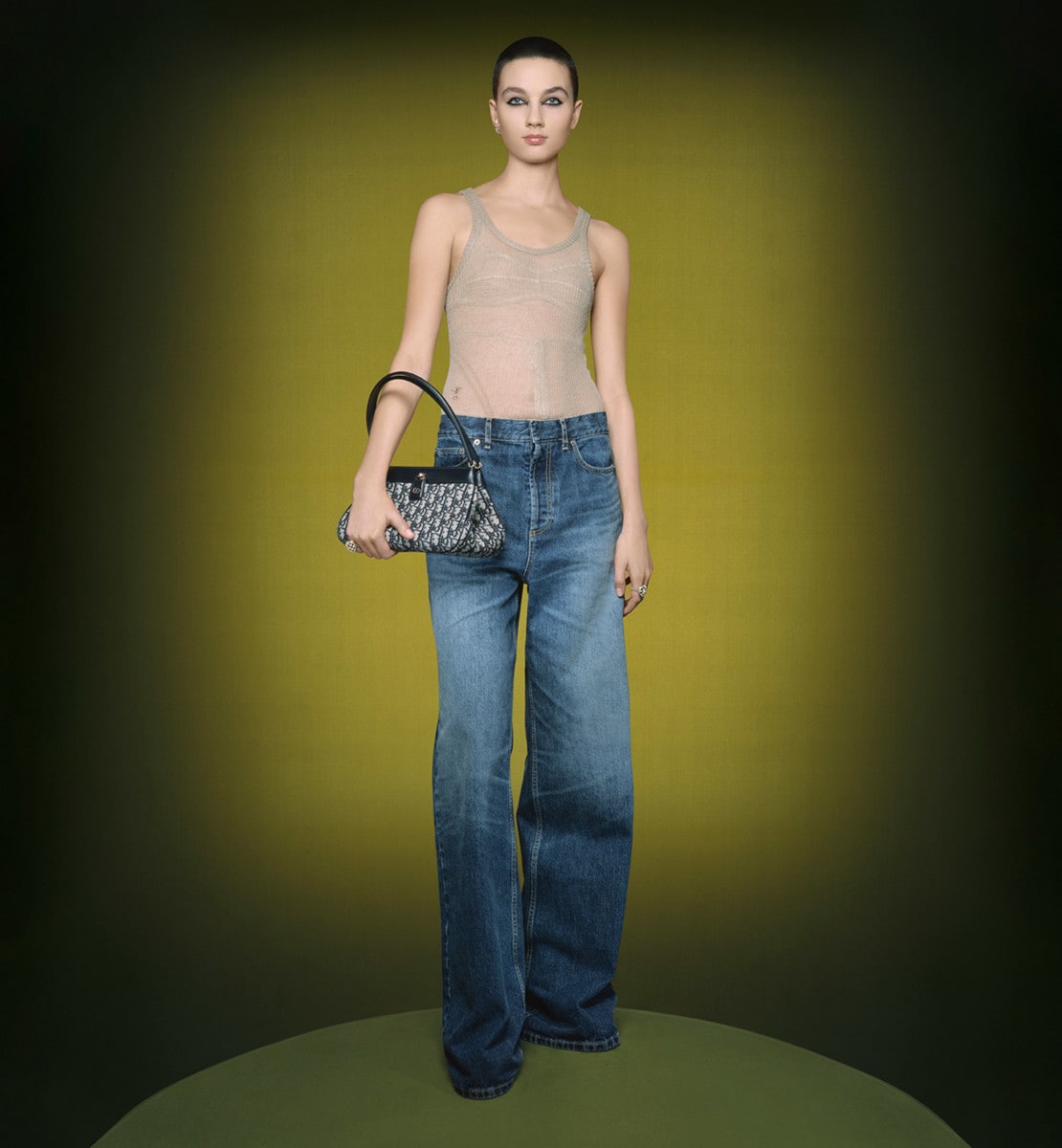Jean ample évasé Denim de coton bleu clair effet délavé