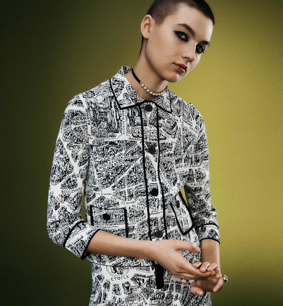 Veste courte Maille technique à motif Plan de Paris blanc et noir