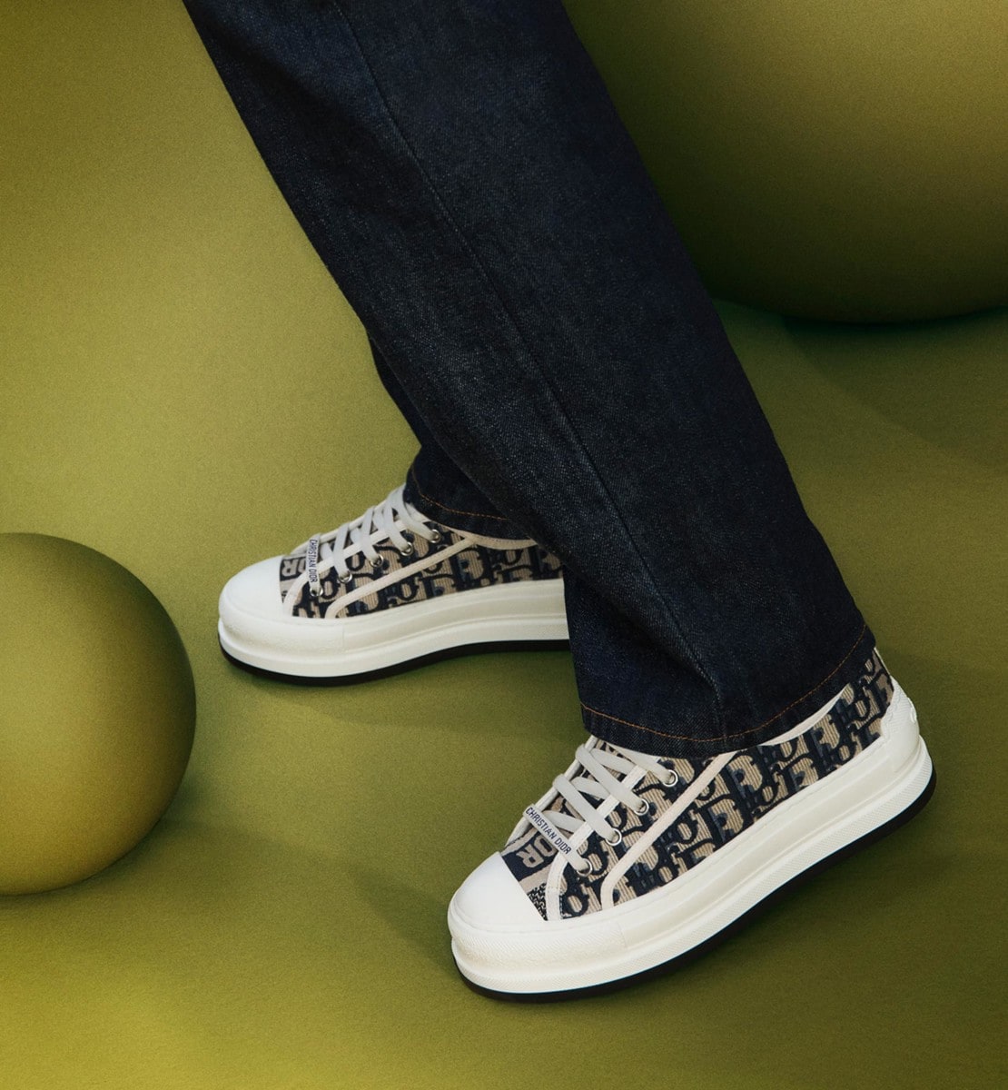 Sneaker à plateforme Walk'n'Dior Coton brodé du motif Dior Oblique bleu foncé