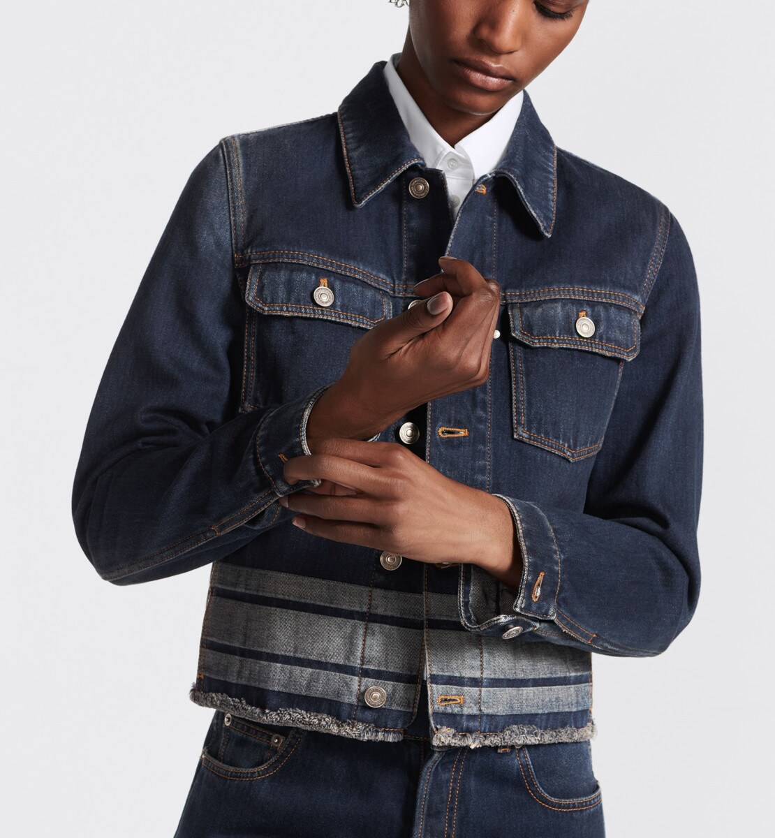 Veste Denim Couture Denim de coton bleu foncé